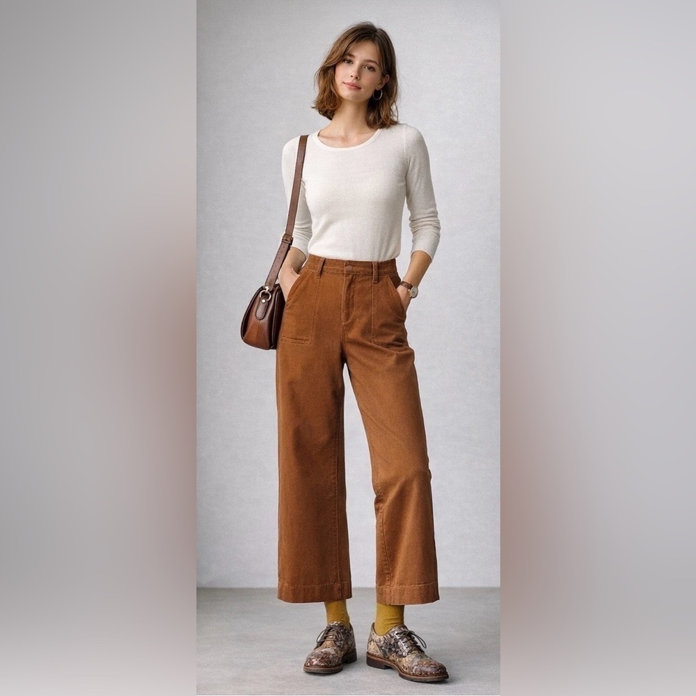 Anthropologie / Porter Wide Leg Cropped Pants / Spicy Mustard Brown / Size 10